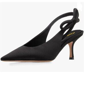 Milooey Black Slingback Elegant Bowknot Stiletto Pumps Slip On Backless Sandals